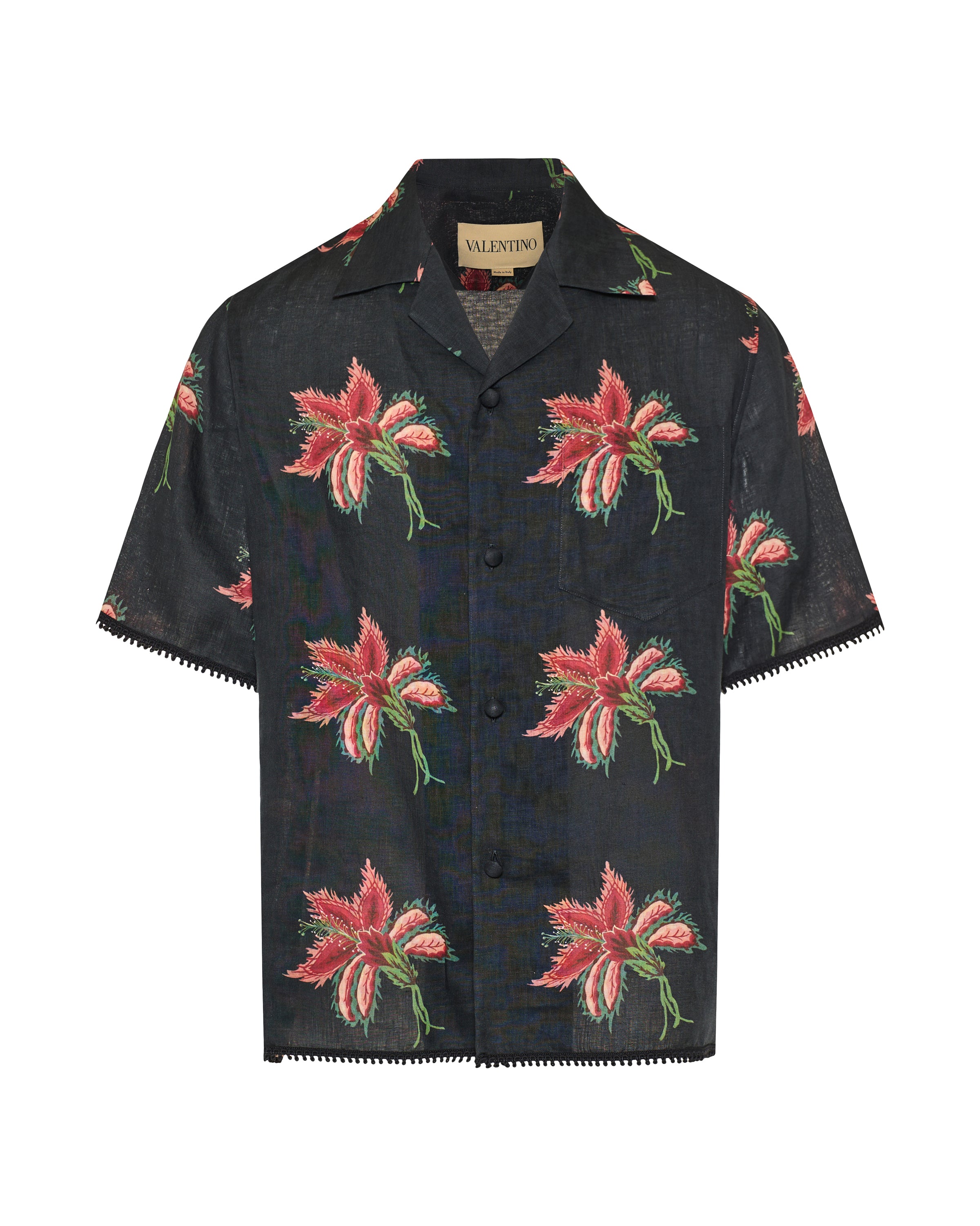 Valentino Garavani Floral lace-trimmed linen bowling shirt – Luisa