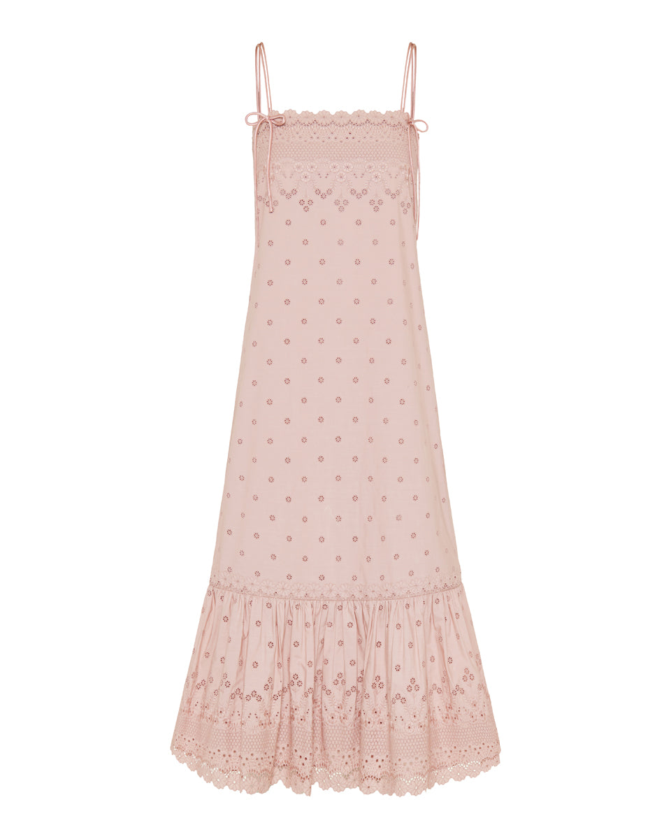 Valentino Garavani Broderie anglaise cotton midi dress with silk trim Luisa World Valentino Garavani Broderie anglaise cotton midi dress with silk trim Luisa World