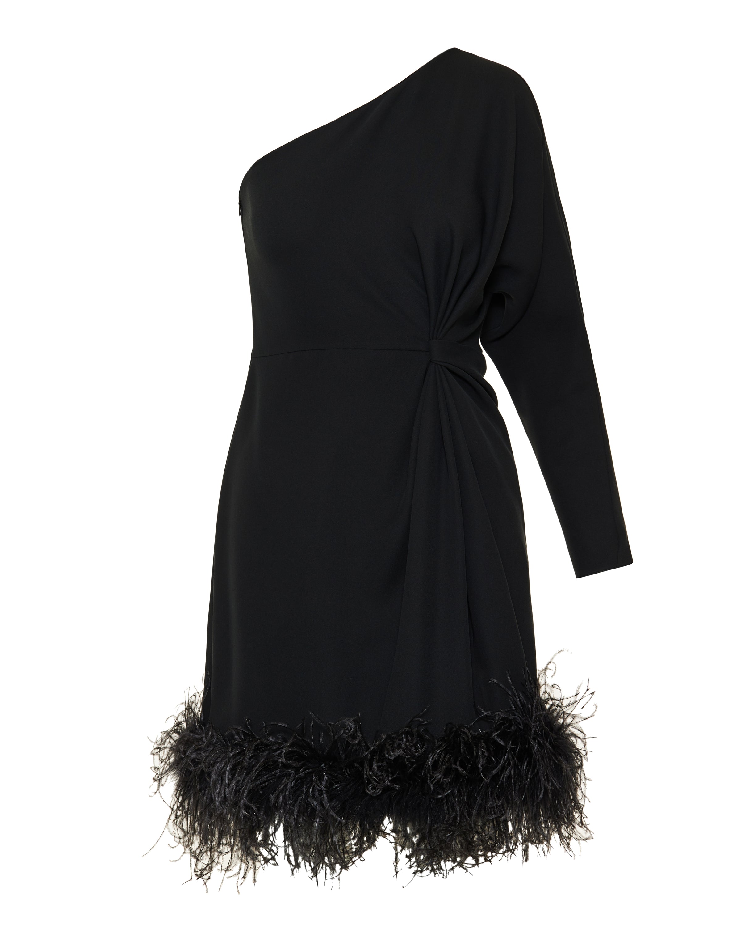 valentino dress black VALENTINO GARAVANI One‑shoulder silk mini dress with feathers – Luisa World