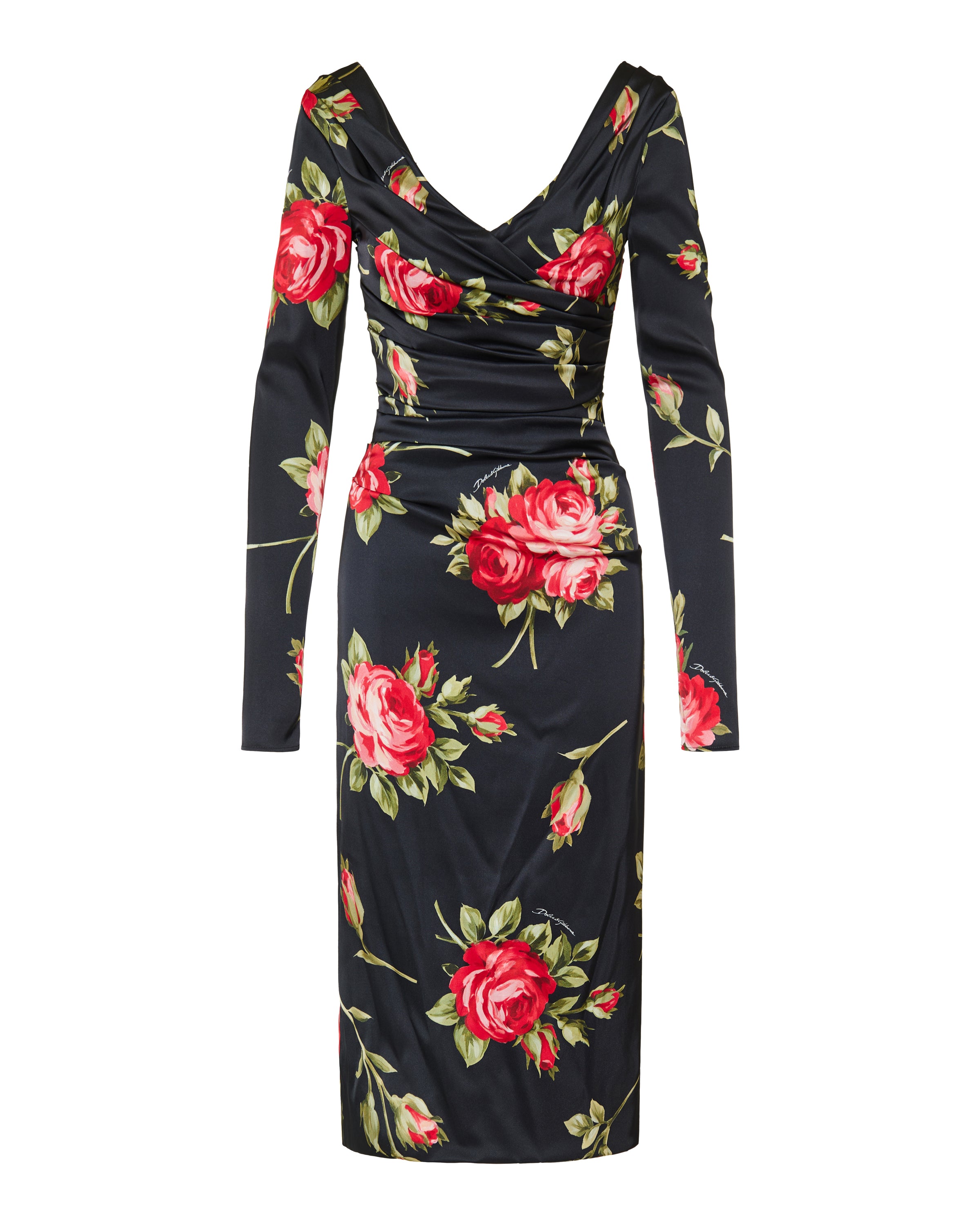 DOLCE & GABBANA Dolce & Gabbana Ruched floral-printed satin midi dress   Luisa World