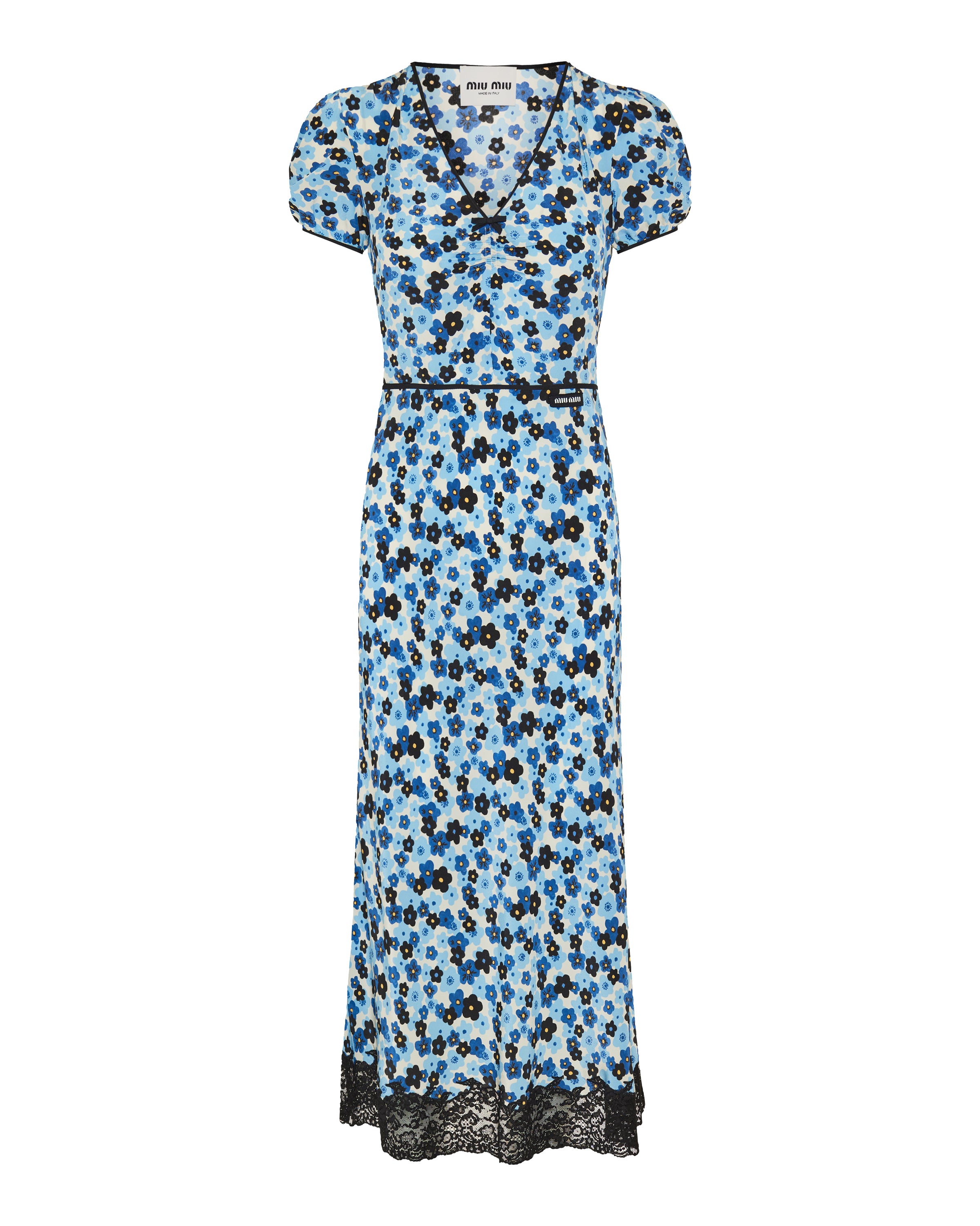 Miu Miu Floral-print lace-trim midi dress – Luisa World Miu Miu Floral-print lace-trim midi dress – Luisa World