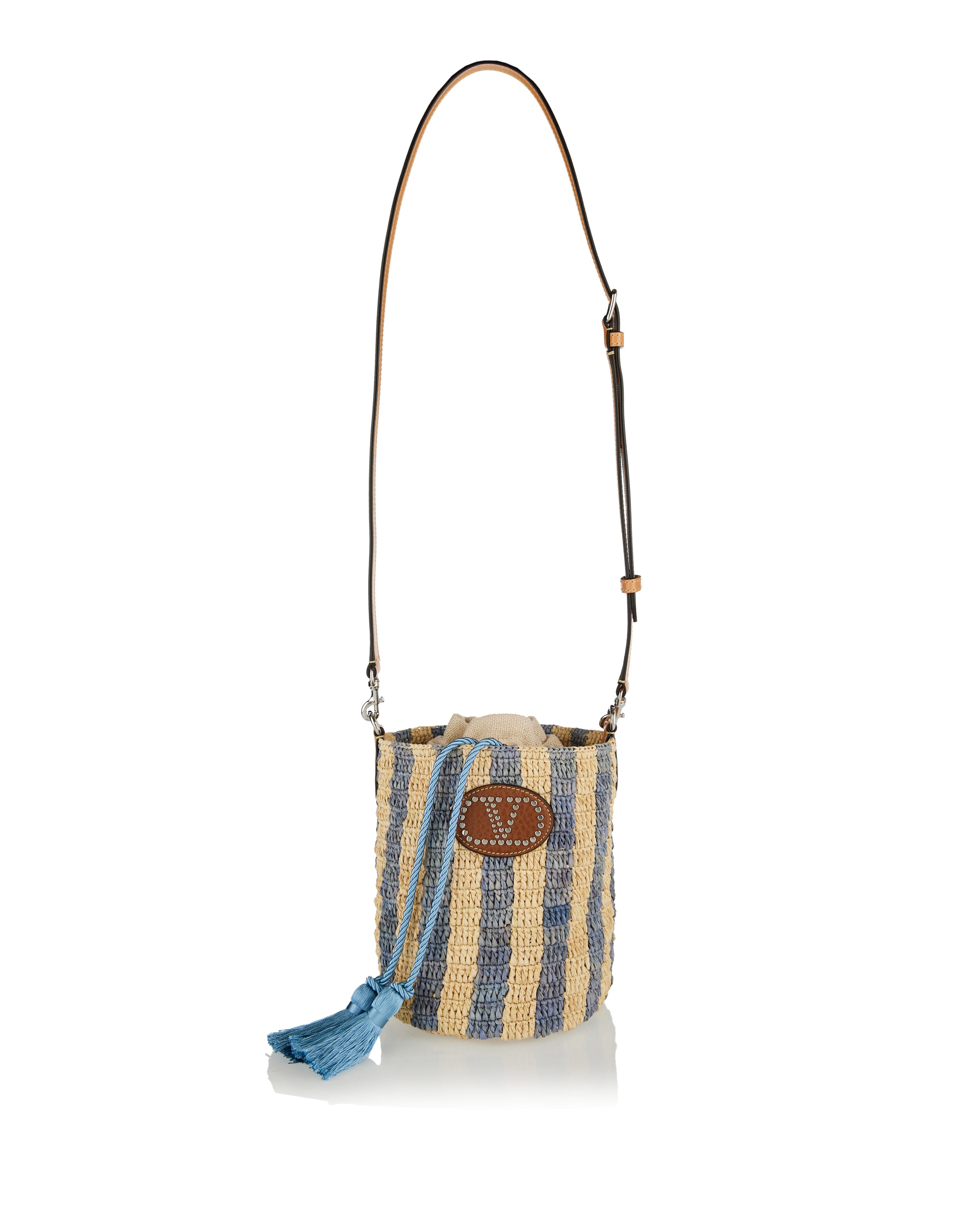 Valentino Garavani Small striped raffia bucket bag – Luisa World