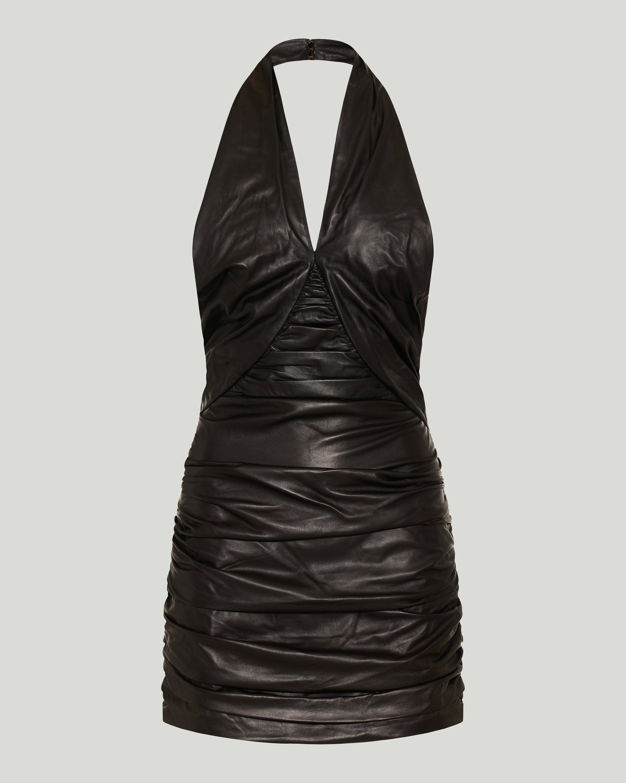 Balmain Ruched leather mini dress – Luisa World