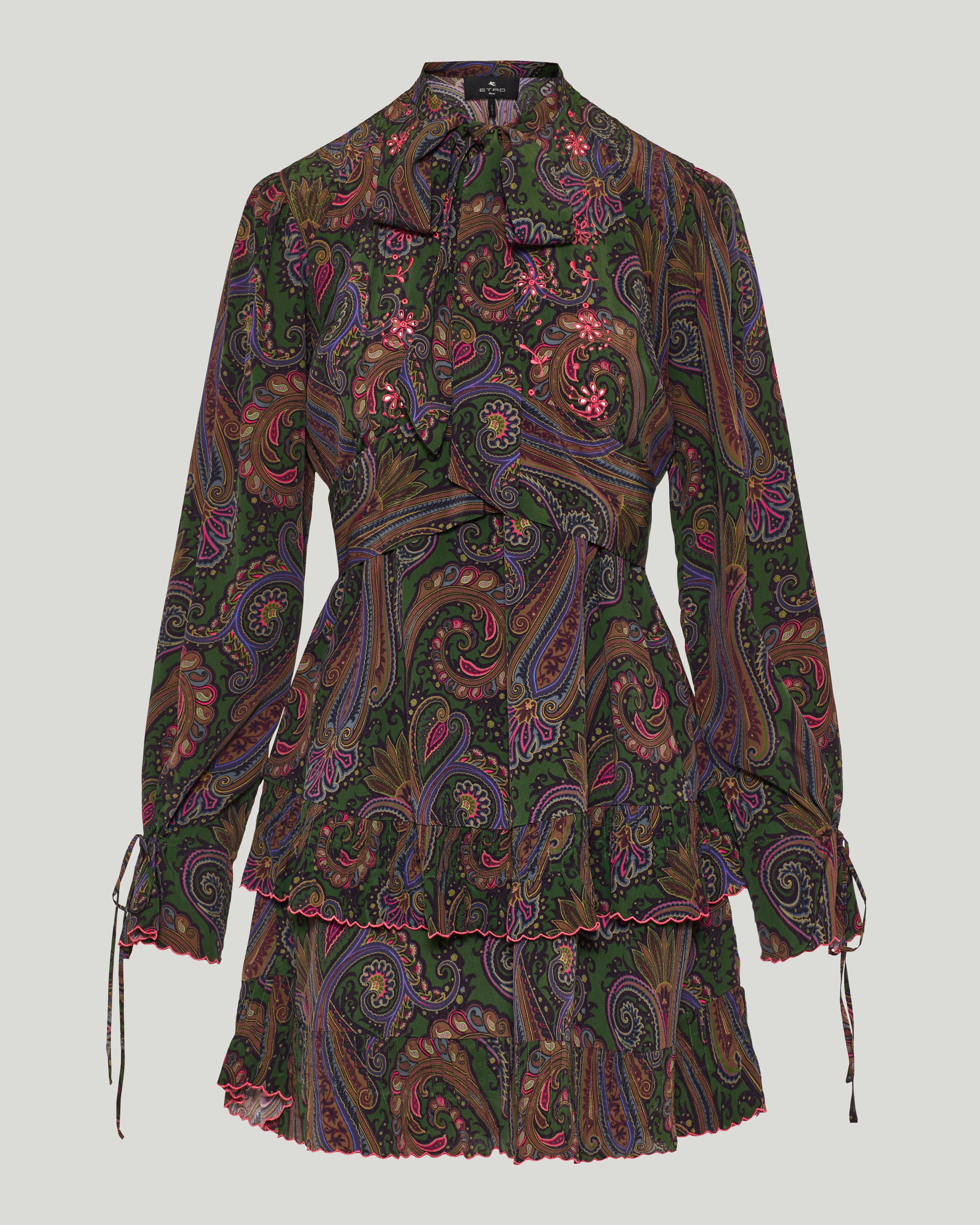 etro paisley print tiered crinkle silk embroidered mini dress Etro Paisley-Print Tiered Crinkle-Silk Embroidered Mini Dress - Gold