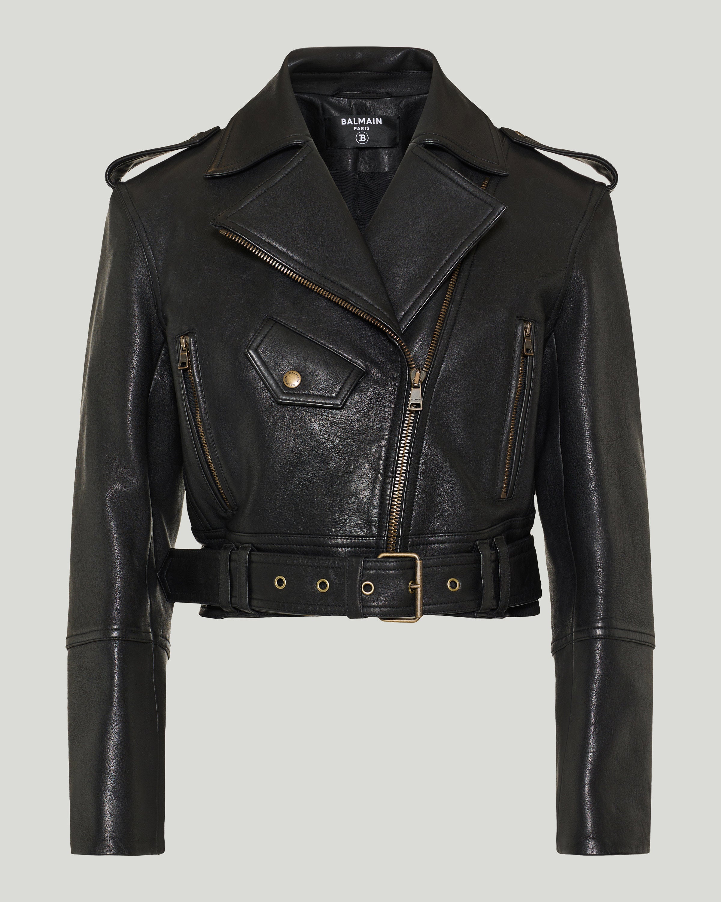 Balmain Cropped leather biker jacket – Luisa World