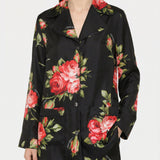 Belted floral-print silk twill shirt