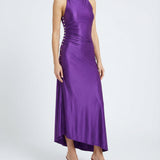 Draped satin-jersey long dress