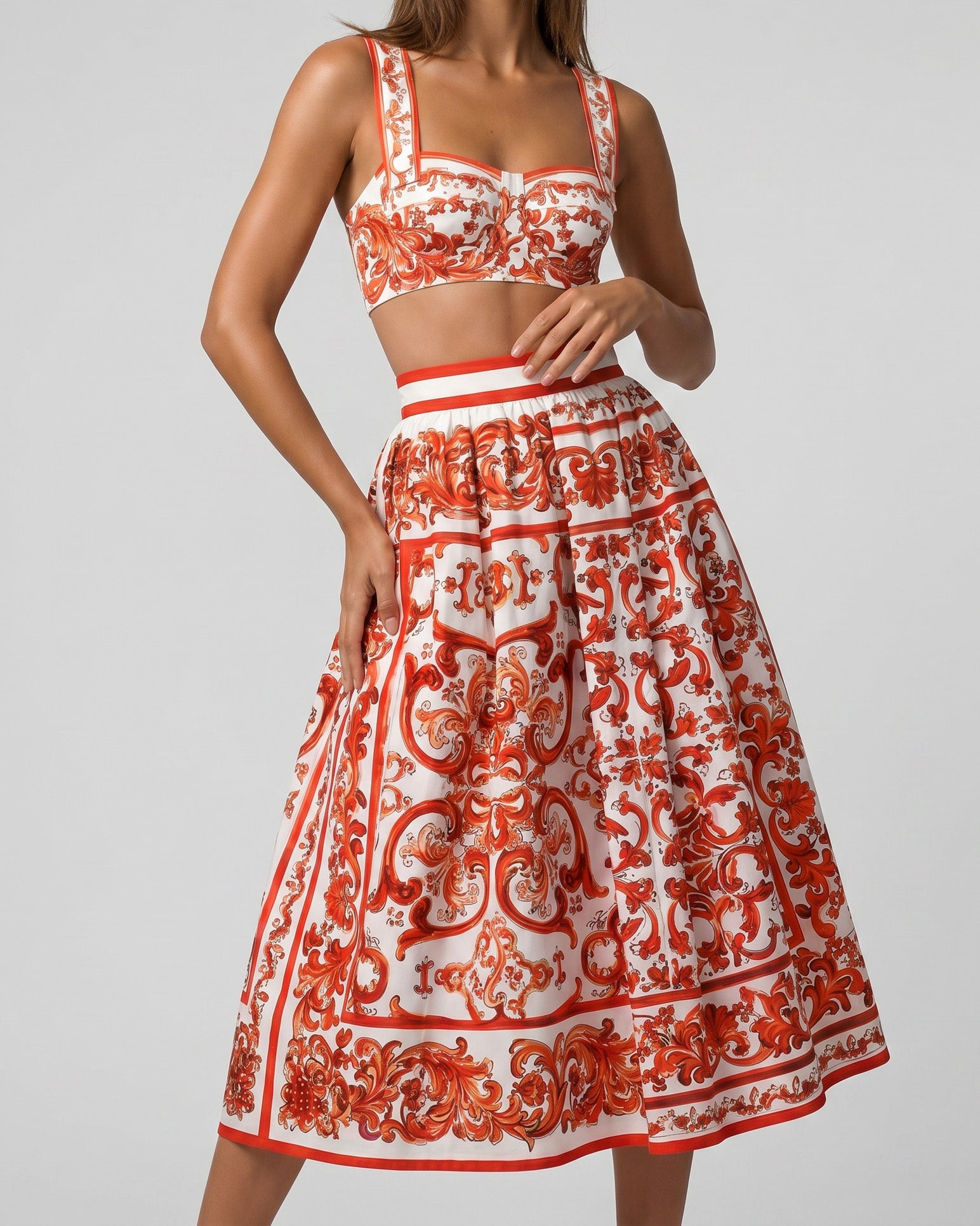 DOLCE & GABBANA Dolce & Gabbana Majolica print poplin pleated