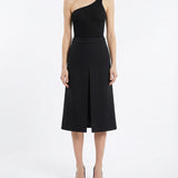 Wool‑blend slit midi skirt