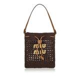 Logo raffia-effect bucket bag