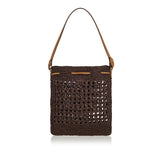 Logo raffia-effect bucket bag