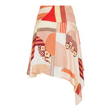 Asymmetric graphic print silk skirt