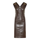 Ring-draped leather midi dress