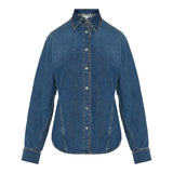 Stand-collar denim shirt