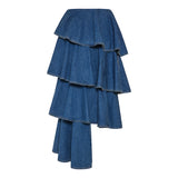 Layered Denim Midi Skirt