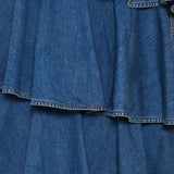 Layered Denim Midi Skirt