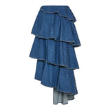 Layered Denim Midi Skirt