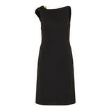 Safety pin draped flared mini dress