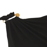 Safety pin draped flared mini dress