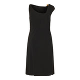 Safety pin draped flared mini dress