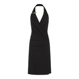 Halterneck crêpe midi dress