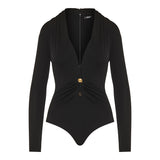 Safety Pin draped fitted bodysuit