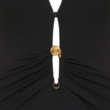 Safety Pin draped fitted bodysuit