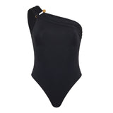 Safety pin gathered one-piece swimsuit