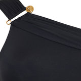 Safety pin gathered one-piece swimsuit