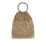 Beaded crochet lamé tote bag