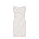 Frayed hem tweed mini dress