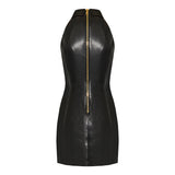 Leather buttoned mini dress