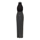 Velvet halterneck dress with rhinestones