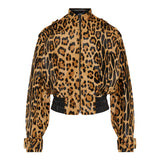 Leather bomber jacket with leopard print