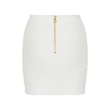 Button-embellished tweed mini skirt