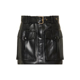 Short leather belted skirt