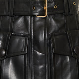 Short leather belted skirt