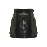 Short leather belted skirt