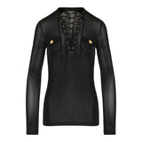 Long-sleeved lace-up top