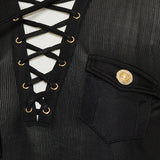 Long-sleeved lace-up top