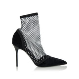 Velvet strass mesh ankle boots