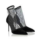 Velvet strass mesh ankle boots