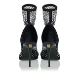 Velvet strass mesh ankle boots
