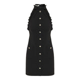 Bow-detail wool-blend crêpe mini dress