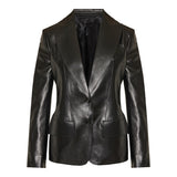 Peak lapel leather blazer