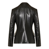 Peak lapel leather blazer