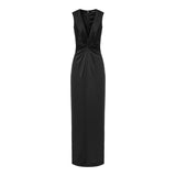Twist-front chiffon-trimmed gown
