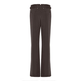 Pleated silk crepe de chine straight-leg trousers