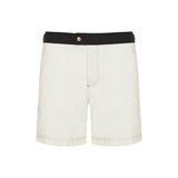 straight-leg mid-length striped swim shorts