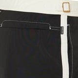 straight-leg mid-length striped swim shorts